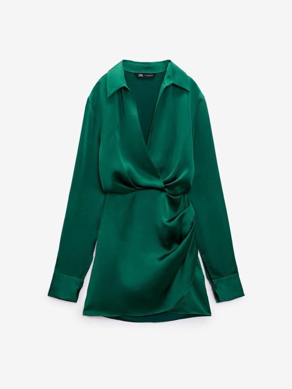 Zara Satin Effect Wrap Mini Dress Emerald Green